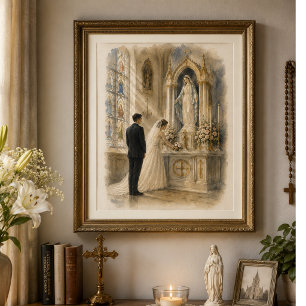 Affiche Mariage catholique traditionnel - Aquarelle d'aute