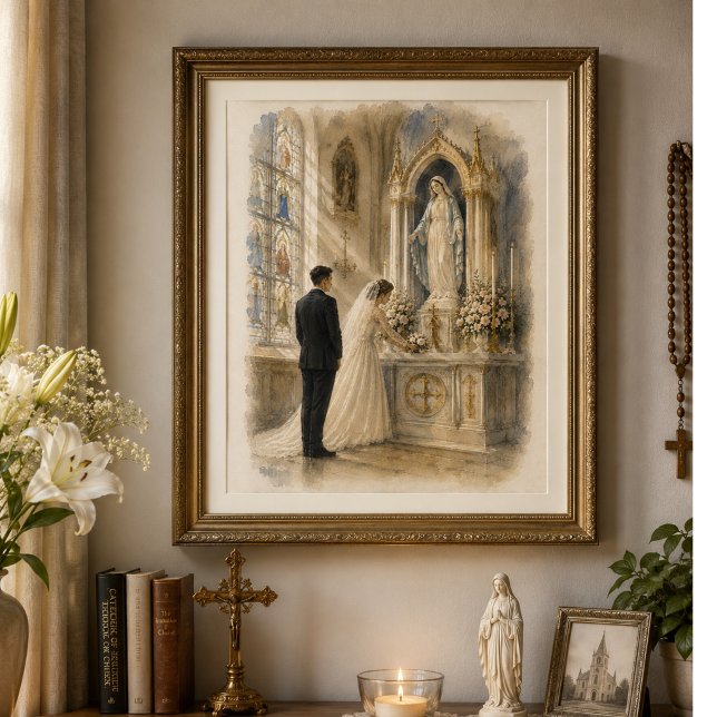 Affiche Mariage catholique traditionnel - Aquarelle d'aute (Créateur téléchargé)