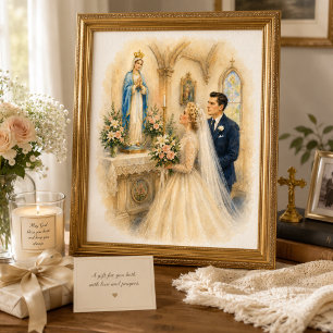 Affiche Mariage catholique visitant l'autel marial