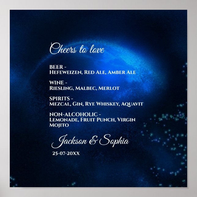 Affiche Mariage céleste Full Blue Moon & Stars menu (Devant)