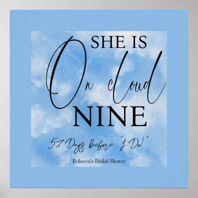 Affiche Mariage Céleste Nuageux Bleu Aquarelle (Devant)