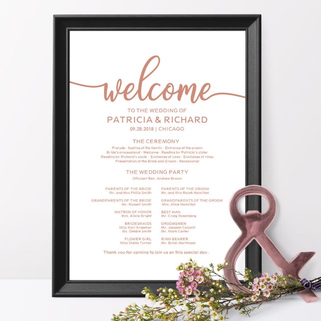 Affiche Mariage Cérémonie du programme Conseil Rose Gold (Créateur téléchargé)