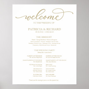 Affiche Mariage Ceremony Programme Board Chic Gold Script