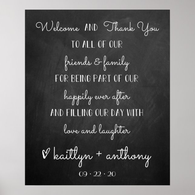 Affiche Mariage Chalkboard moderne Bienvenue & panneau Mer (Devant)