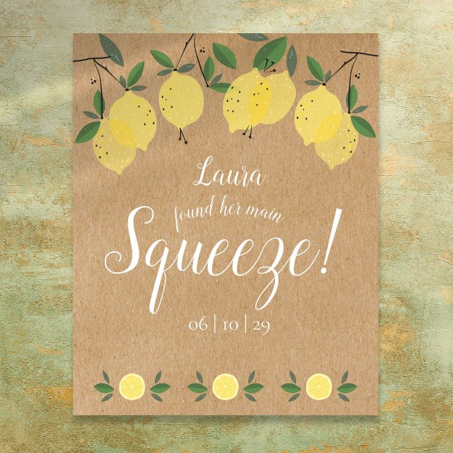 Affiche Mariage champêtre avec citrons Main Squeeze (Rustic Main Squeeze Lemons Bridal Shower Poster)