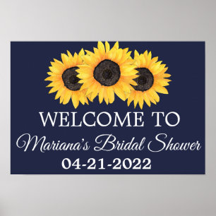 Affiche Mariage champêtre de tournesols Bleu marine rustiq