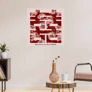 Affiche Mariage chinois à deux fleurs rouges