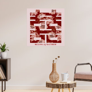 Affiche Mariage chinois à deux fleurs rouges