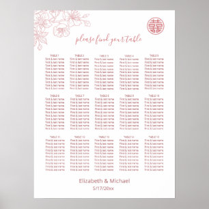 Affiche Mariage chinois blanc rose