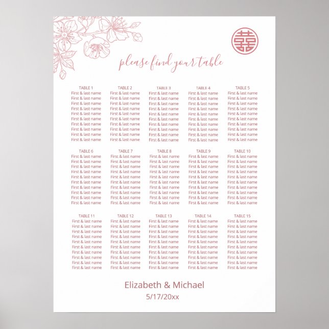 Affiche Mariage chinois blanc rose (Devant)