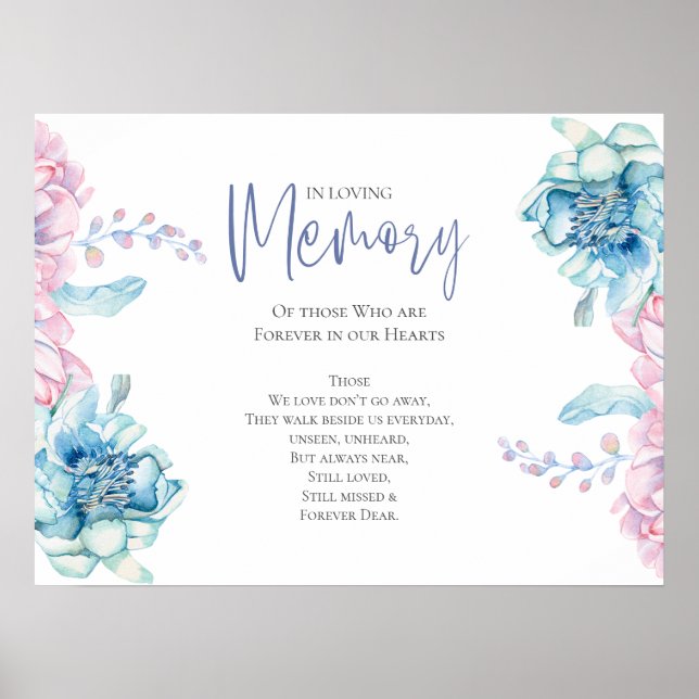 Affiche Mariage | Ciel Bleu et Bubblegum Pink Peonies (Devant)