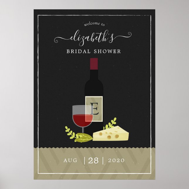 Affiche Mariage civil avec vin et fromage à monogramme (Devant)