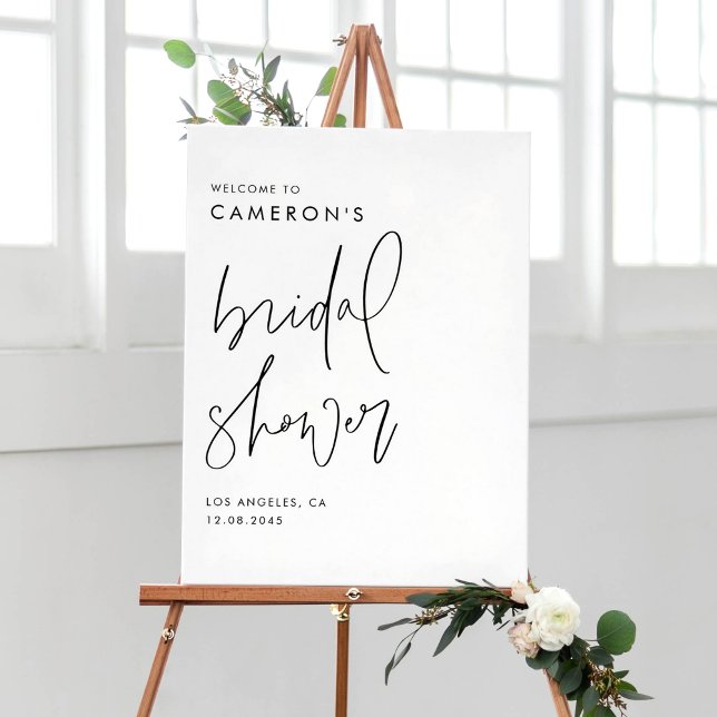 Affiche Mariage civil moderne manuscrit (Black and White Modern Handwritten Script Bridal Shower Welcome Sign)
