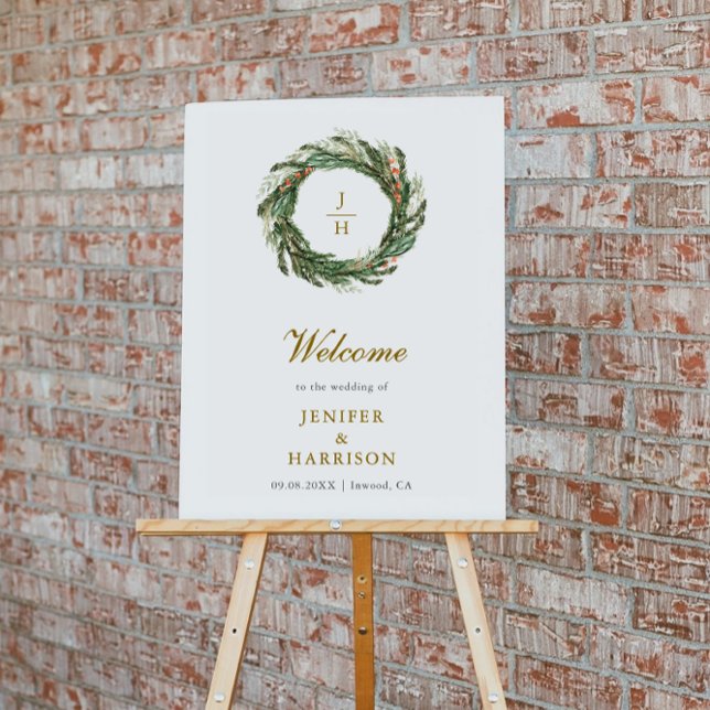 Affiche Mariage classique de verdure de pin d'hiver (Créateur téléchargé)