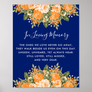 Affiche Mariage commémoratif - Fleurs orange sur fond bleu