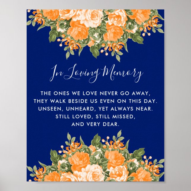Affiche Mariage commémoratif - Fleurs orange sur fond bleu (Devant)