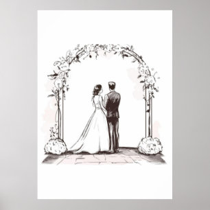 Affiche Mariage Couple Élégant à la Ligne Fine Art avec Ar