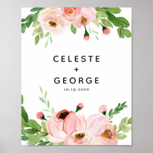 Affiche Mariage couronne florale rose tendre