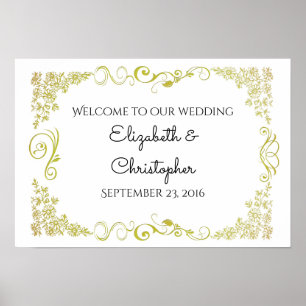 Affiche Mariage D'Accueil Avec Design Floral Or