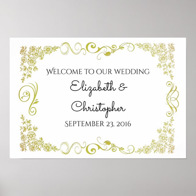 Affiche Mariage D'Accueil Avec Design Floral Or (Devant)