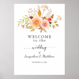 Affiche Mariage d'accueil Blanc Floral Damas Aquarelle