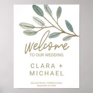 Affiche Mariage d'accueil Gold Veine Eucalyptus