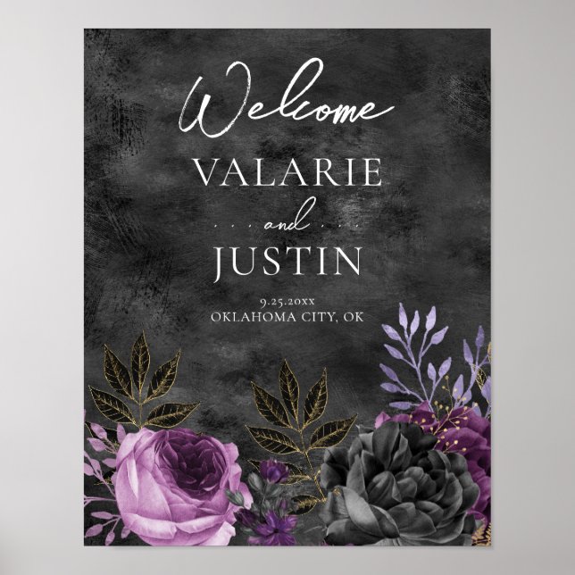 Affiche Mariage d'accueil gothique violet et noir (Devant)