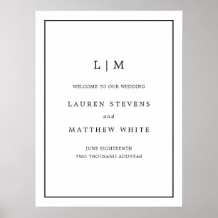 Affiche Mariage d'accueil simple noir blanc Monogramme