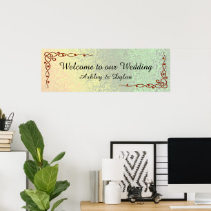 Affiche Mariage d'accueil vert jaune des nuances d'automne