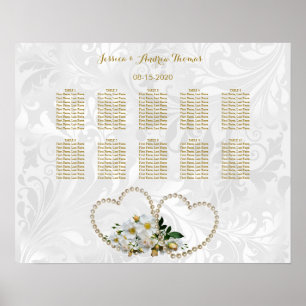 Affiche Mariage Damassé Perles Cœurs & Fleurs