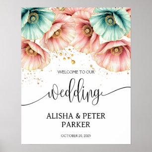 Affiche Mariage d'aquarelle bleu et rose
