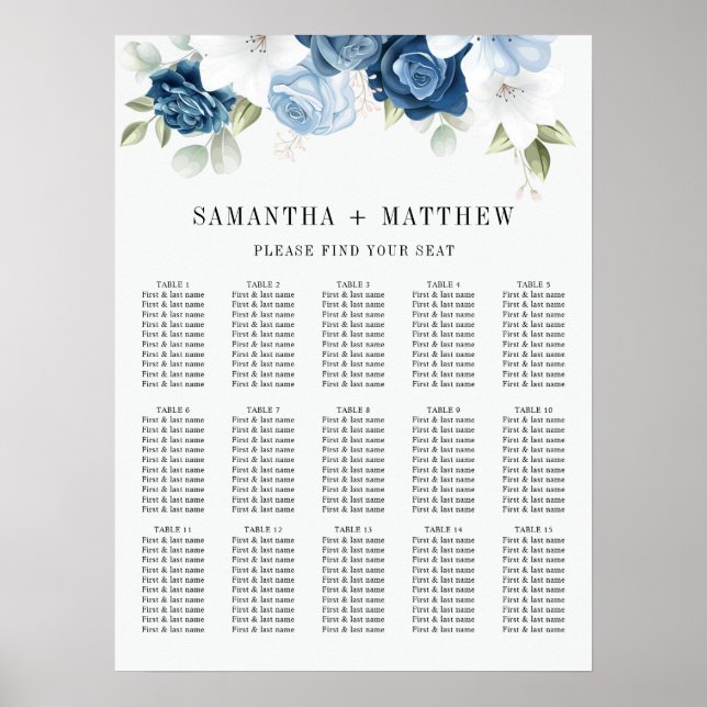 Affiche Mariage d'aquarelle bleu foncé (Devant)