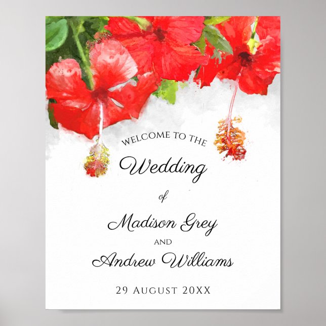 Affiche Mariage d'art Exotique Rouge Hibiscus (Devant)