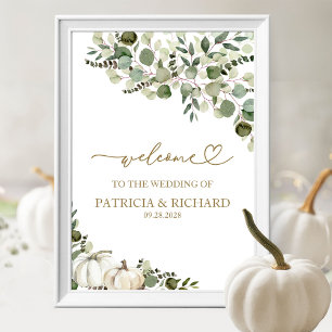 Affiche Mariage d'automne Citrouille Verdure Bienvenue