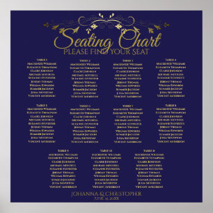 Affiche Mariage de 11 tables simple Gold & Navy