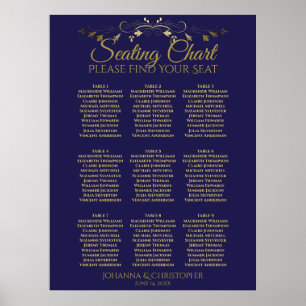 Affiche Mariage de 9 tables simple Gold & Navy