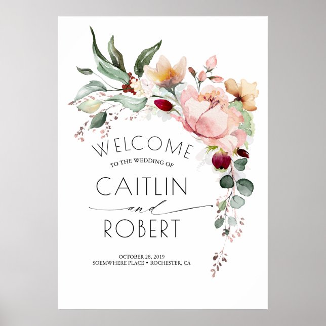 Affiche Mariage de automne de fleurs en cascade rustique (Devant)