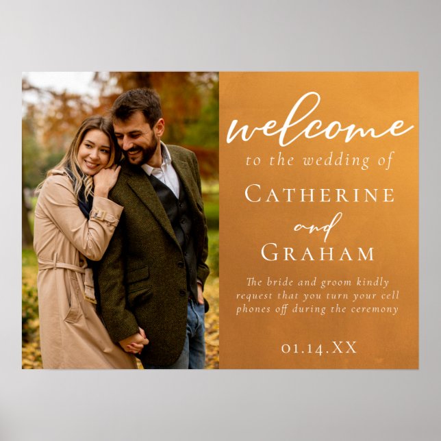 Affiche Mariage de automne photo Rustic Gold Fiançailles B (Devant)