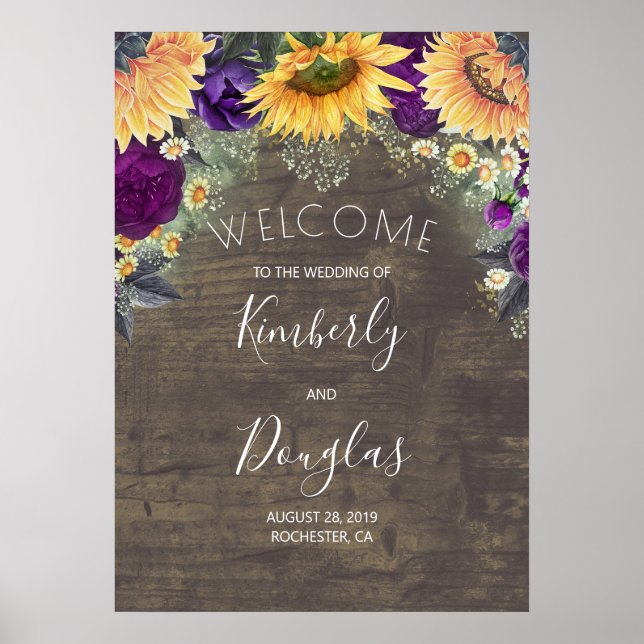 Affiche Mariage de automne Rose Sunflower et Purple Bienve (Devant)