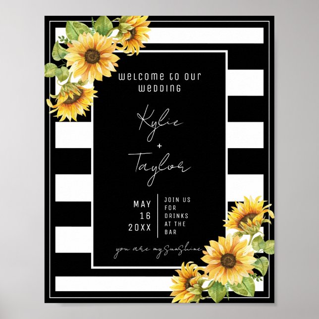 Affiche Mariage de bande de tournesol noir et blanc Bienve (Devant)