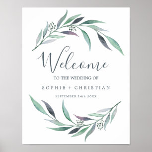 Affiche Mariage de bienvenue à l'eucalyptus violet et vert