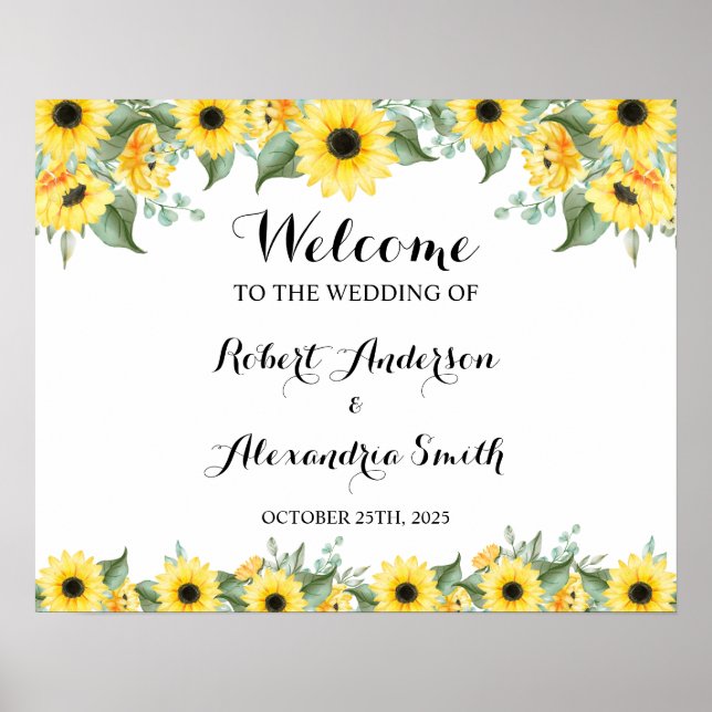Affiche Mariage de bienvenue aux tournesols verdure (Devant)