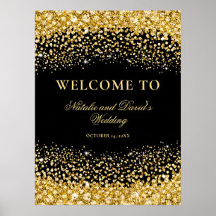 Affiche Mariage de bienvenue de la Parties scintillant d'o