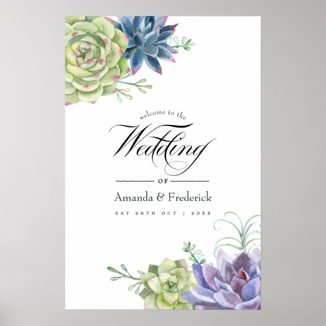 Affiche Mariage de bienvenue de succulentes de cactus de d (Devant)
