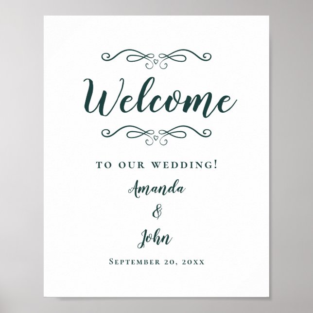Affiche Mariage de bienvenue Élégante calligraphie Emerald (Devant)