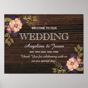 Affiche Mariage de bienvenue en bois rustique