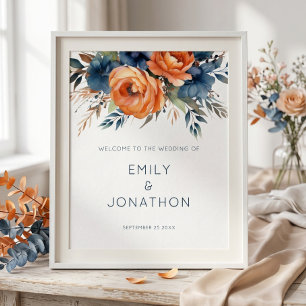 Affiche Mariage de bienvenue floral marine brûlé orange im