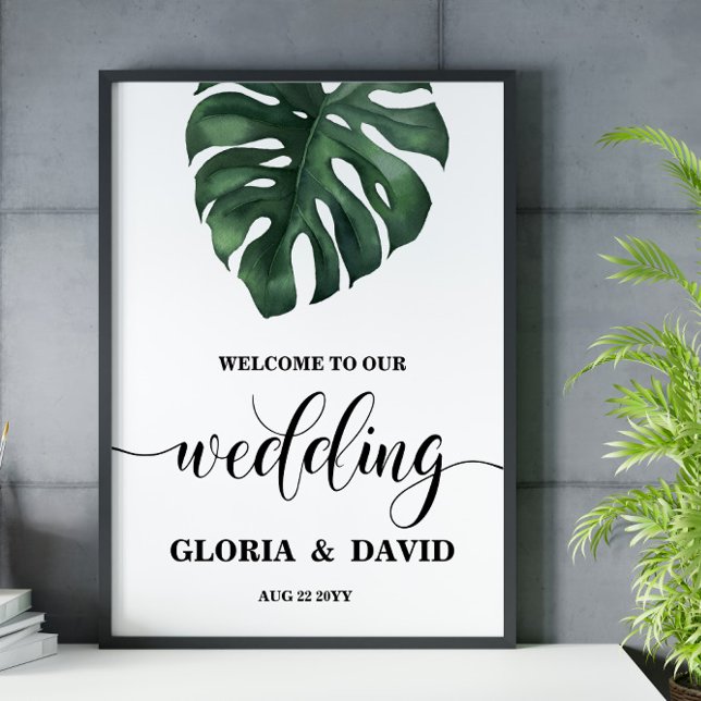 Affiche Mariage de bienvenue pour la feuille Monstera vert (Créateur téléchargé)