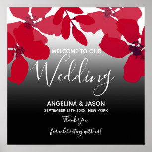Affiche Mariage de bienvenue rouge floral
