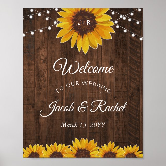 Affiche Mariage de bienvenue Rustique Sunflower (Devant)